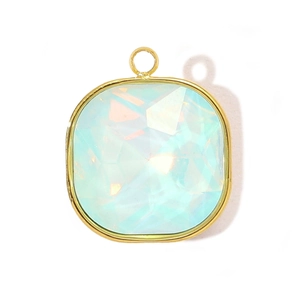 Square light blue opal pendant with gold faceted edges and round hanging loop