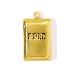 Pendentif lingot d'or poli avec gravure GOLD et bélière pour collier DIY