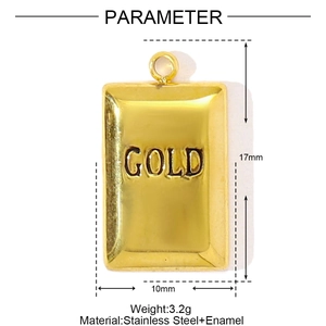 Vue détaillée du pendentif lingot d'or 17x10mm avec spécifications de poids sur fond blanc