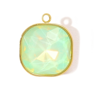 Square mint green glass stone pendant with gold titanium steel frame for DIY necklaces