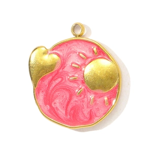 French enamel sun and heart round pendant in gold stainless steel for necklaces