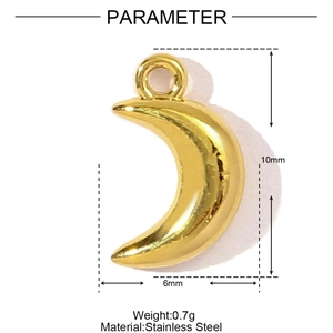 Spécifications d'un pendentif lune doré de 10mm en acier inoxydable avec taille et poids