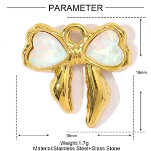 Detailed parameter view of 18mm golden stainless steel bow pendant with opal glass heart