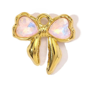 Golden bow pendant with pink heart opal gemstones for DIY necklaces and jewelry making