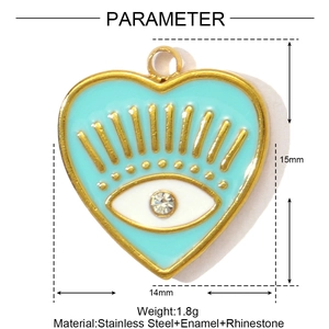 Detail of heart evil eye enamel pendant in stainless steel with 14x15mm dimensions