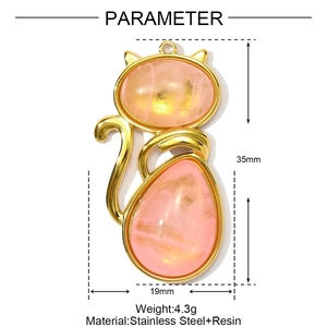 Schema dettagliato del ciondolo a forma di gatto con dimensioni 35x19mm e peso di 4,3g