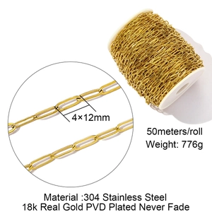 50m Rolle 18K PVD vergoldete 304 Edelstahlkette für die DIY Schmuckherstellung