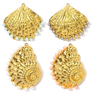 Franse Vintage Roestvrijstalen Schelp Wulk Hangers Met ABS Kunstparel DIY Sieraden Maken Accessoires Voor Vrouwen Ketting Oorbellen Goud