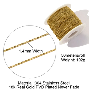 50m Rolle 1,4mm 18k PVD vergoldete 304 Edelstahl Kreuzkette für DIY Schmuckherstellung