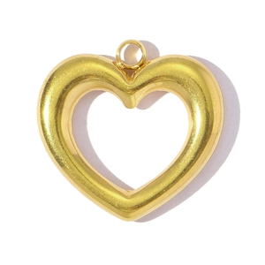 Polished gold 3D hollow heart pendant with ring bail for DIY stainless steel necklaces