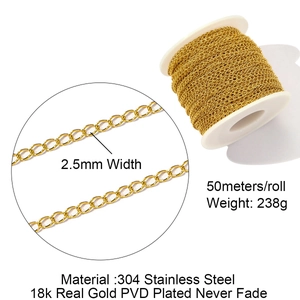 50m Rolle 18k vergoldete 304 Edelstahl Kreuzkette für DIY Schmuckherstellung Zubehör