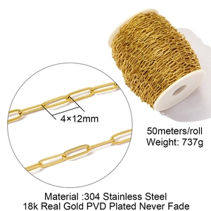 Makroaufnahme der 4x12mm 18k PVD-vergoldeten 304 Edelstahl-Kettenglieder für DIY-Schmuck