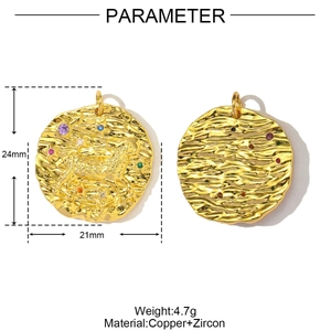 Aries zodiac copper zircon pendant with colorful stones and hammer texture finish