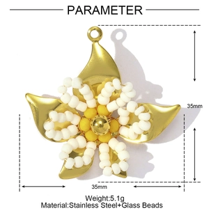 Detailed size and weight specs for handmade beaded flower pendant in stainless steel
