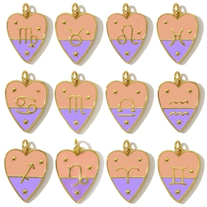 Heart Zodiac Enamel Copper Pendants For DIY Jewelry Making Astrology Constellation Charms For Women Necklace Bracelet Jewelry