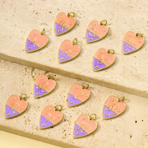 Colorful heart-shaped zodiac charms in gold finish for DIY jewelry making