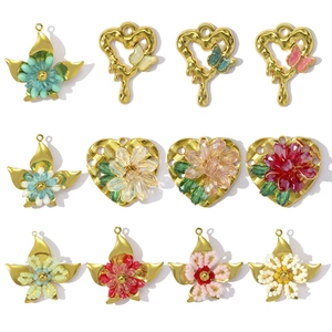 French Retro Stainless Steel Pendant Handmade Crystal Beaded Flower Heart Butterfly DIY Jewelry Necklace Accessory For Women