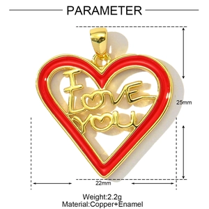 Detail showing red enamel heart pendant measurements 25mm height and 22mm width