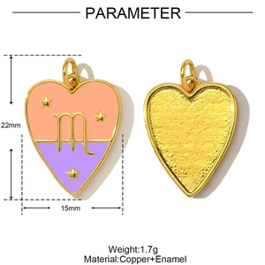 Pink and purple heart Scorpio pendant with gold-plated edges and constellation details