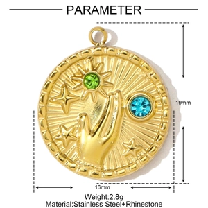 Spécifications de taille du pendentif céleste doré en acier inoxydable et strass