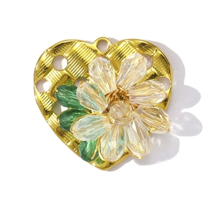 Handmade champagne crystal flower heart pendant in gold plated stainless steel