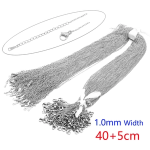Detail of 1.0mm stainless steel link chain with lobster clasp and 5cm extension