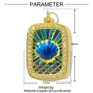 Dimensions détaillées de 30x17mm pendentif rectangulaire en nacre avec zircons et émail