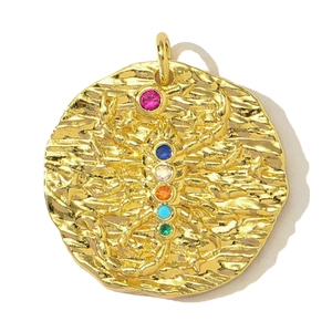 Scorpio zodiac pendant in hammered gold finish with colorful crystals for DIY jewelry