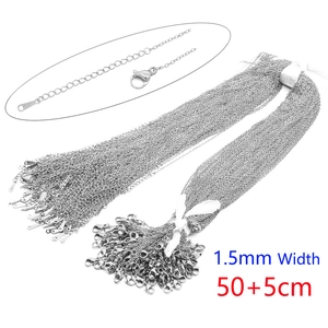 Detail showing 1.5mm stainless steel chain necklace with lobster clasp and extension