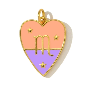 Golden heart Scorpio zodiac pendant with orange and purple enamel finish for jewelry making