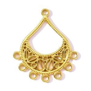 Detailed view of golden fan-shaped stainless steel pendant with multi-hole design for DIY earrings