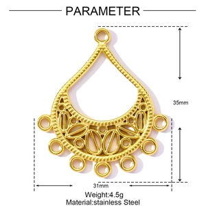 Detailed view of golden fan-shaped stainless steel DIY jewelry connector for earrings