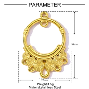 Technical dimensions of 34x23mm gold stainless steel geometric fan pendant connector