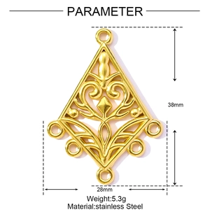 Technical dimensions of geometric fan-shaped stainless steel DIY jewelry charm