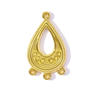Macro view of a gold-plated stainless steel teardrop pendant for DIY jewelry making