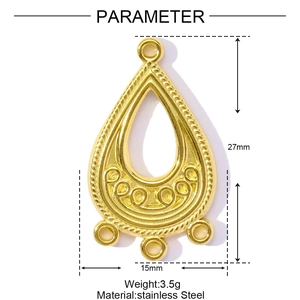 Detailed view of golden teardrop fan-shaped stainless steel pendant with dimensions
