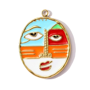 Artistic abstract face pendant with colorful enamel segments and gold outlines