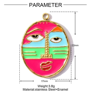 Detailed view of 22x17mm oval enamel face pendant in gold-plated stainless steel