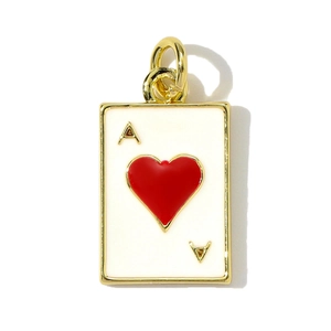 Ciondolo asso di cuori dorato con smalto bianco e inserto a forma di cuore rosso