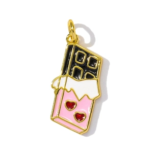 Detail of creative chocolate bar pendant with gold trim and heart pattern