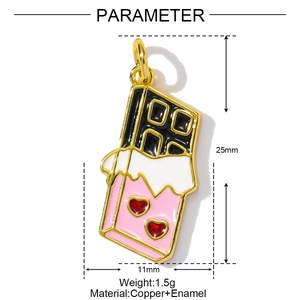 Detailed view of chocolate-shaped enamel pendant with dimensions 25mm by 11mm