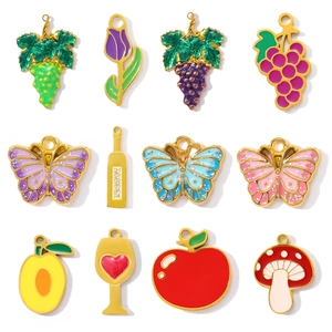Französische Vintage Edelstahl Emaille Anhänger Für DIY Schmuckherstellung Traube Apfel Schmetterling Weinglas Strass Charms Damen Schmuck Zubehör