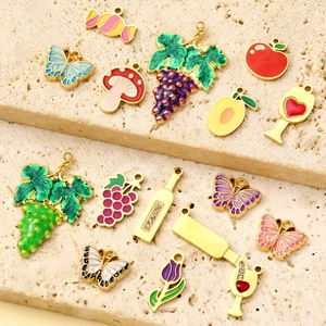 Französischer Stil Emaille-Anhänger wie Schmetterling und Traube für DIY Stahlschmuck