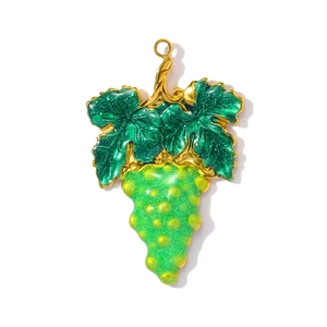 Französischer Edelstahl-Traubenanhänger mit grüner Emaille und glitzernden Golddetails