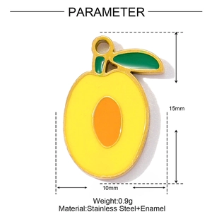 Makro-Detail des Mango-Emaille-Anhängers mit Maßen von 15mm x 10mm und Gewichtsparametern