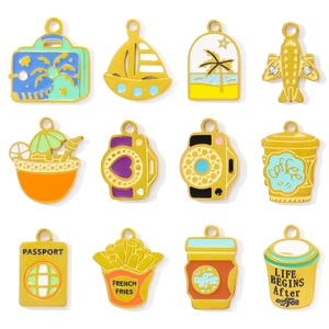 DIY Stainless Steel Enamel Pendants For Jewelry Making Airplane Camera Coffee Cup Ship Passport Travel Theme Charms Women Retro Jewelry Accessory