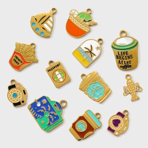 Detailed view of colorful enamel stainless steel charms for DIY jewelry making