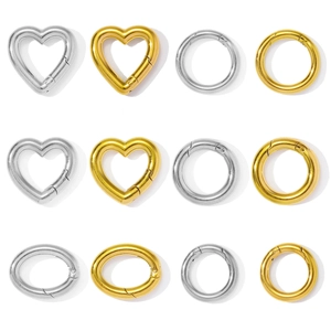 Fermoir à Ressort en Acier Titane Cœur Rond Ovale Boucle de Connexion pour Collier DIY Bracelet Accessoires de Bijoux Or Argent