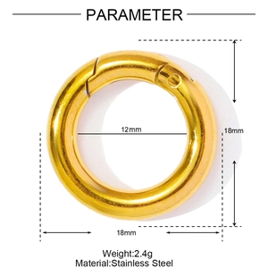 Détails techniques d'un fermoir à ressort de 18mm en acier inoxydable doré brillant