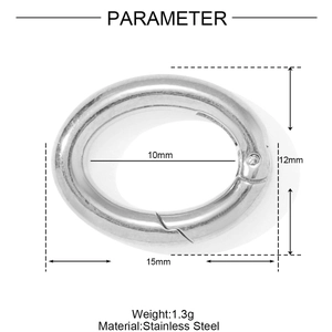 Vue détaillée des paramètres du fermoir ovale en acier inoxydable avec 15mm